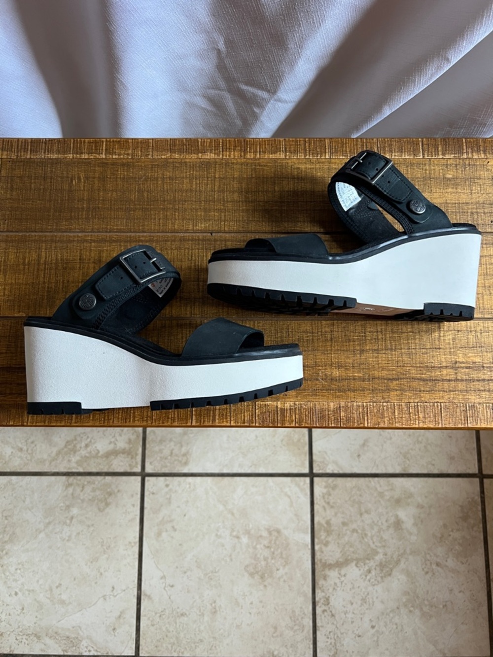 Timberland Black and White Platform Wedge Sandals - Picture 2 of 8
